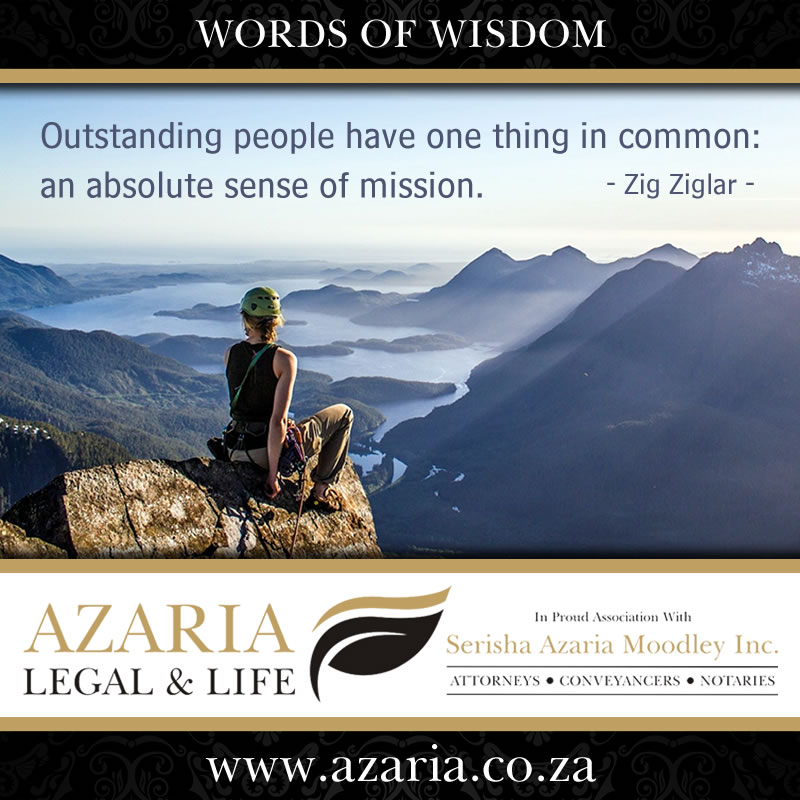 "Outstanding people have one thing in common: an absolute sense of mission." Zig Ziglar